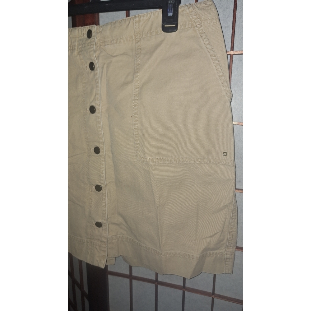Lauren Ralph Lauren | Button Down Pocketed Cotton Tan A-Line Skirt - Picture 3 of 16